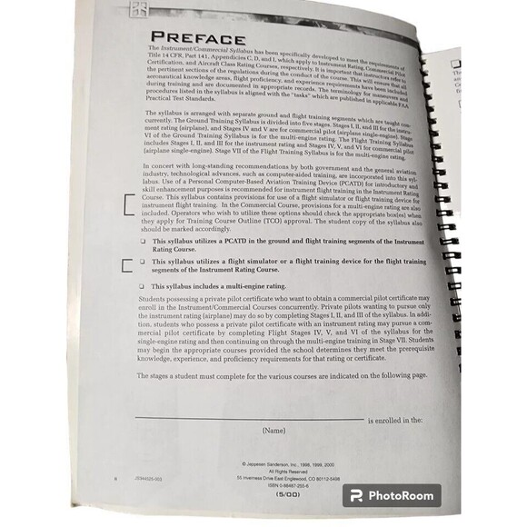 Jeppesen Instrument/Commercial Syllabus Aviation Spiral 2000 - Picture 3 of 7